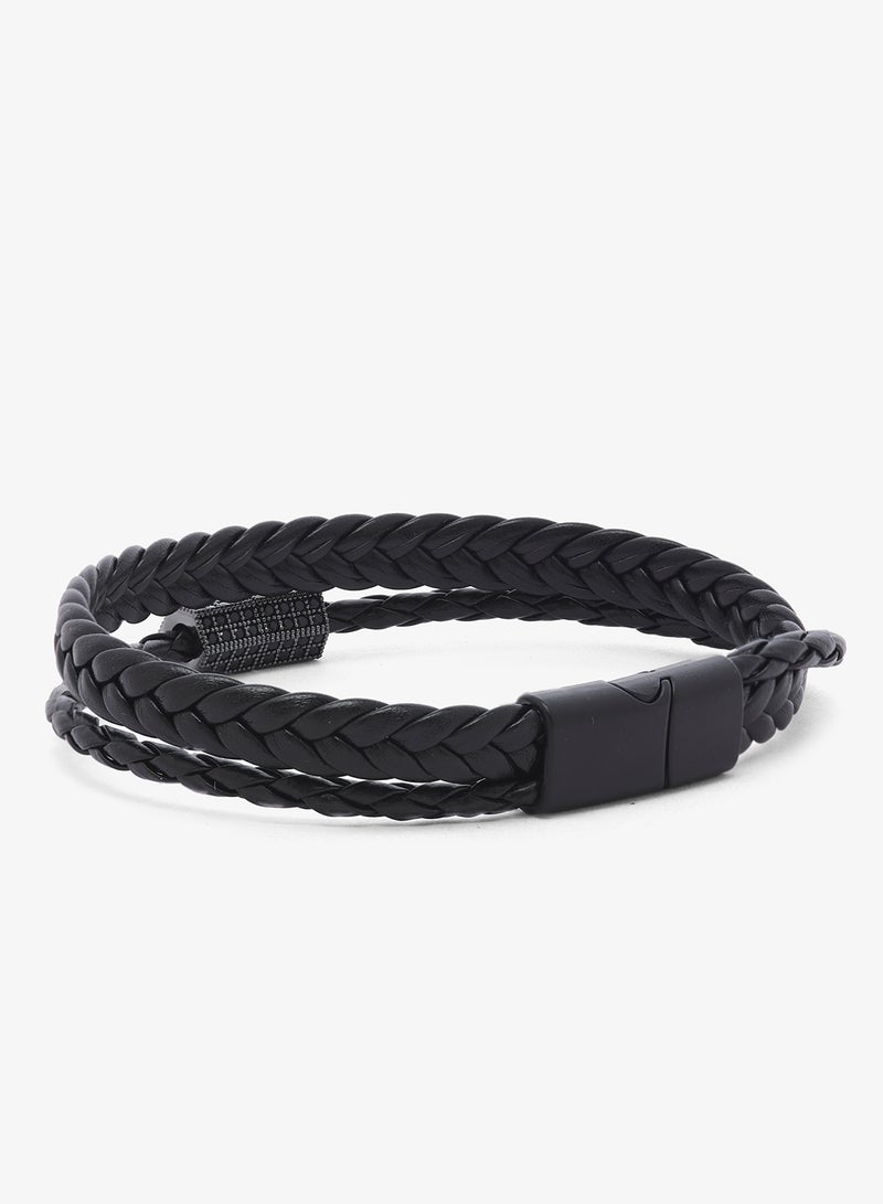 Seventy Five Layered Braided Leather Magnetic Clasp Bracelet - Image 2